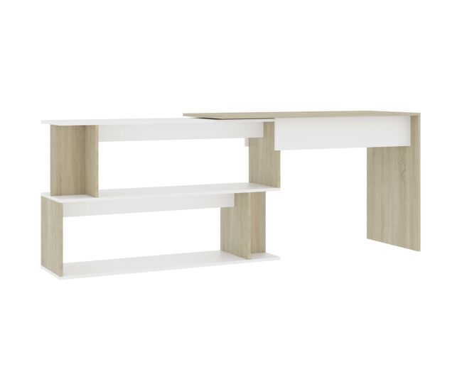 Escritorio - mesa de ordenador de esquina contrachapada blanco y roble 200x50x76 cm