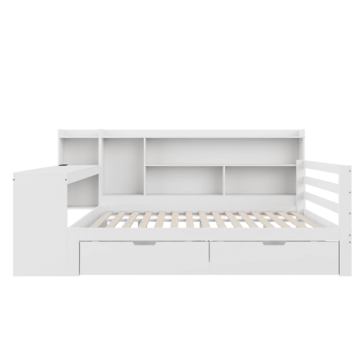 Sofá-cama 140 x 200 cm - Com secretária, estante, compartimentos e tomada - Branco