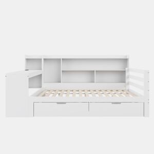 Sofá-cama 140 x 200 cm - Com secretária, estante, compartimentos e tomada - Branco