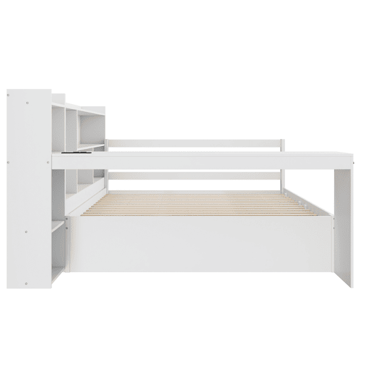 Sofá-cama 140 x 200 cm - Com secretária, estante, compartimentos e tomada - Branco