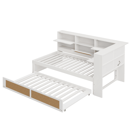 Sofá-cama em madeira 90*200 cm - Com cama extraível, compartimentos de arrumação e porta de carregamento - Branco