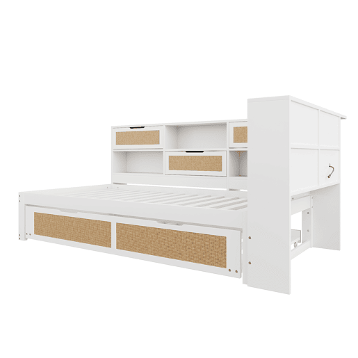 Sofá-cama em madeira 90*200 cm - Com cama extraível, compartimentos de arrumação e porta de carregamento - Branco