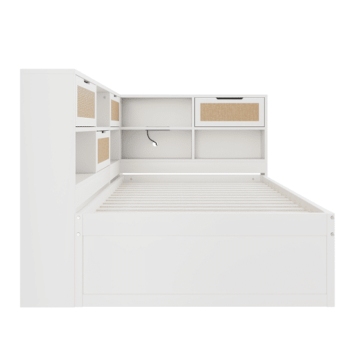 Sofá-cama em madeira 90*200 cm - Com cama extraível, compartimentos de arrumação e porta de carregamento - Branco