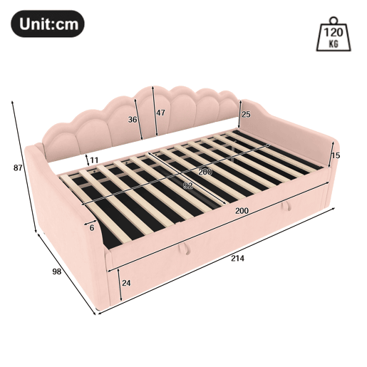Sofá-cama 90x200 cm - Cama hidráulica com arrumação, LED alterável - Rosa