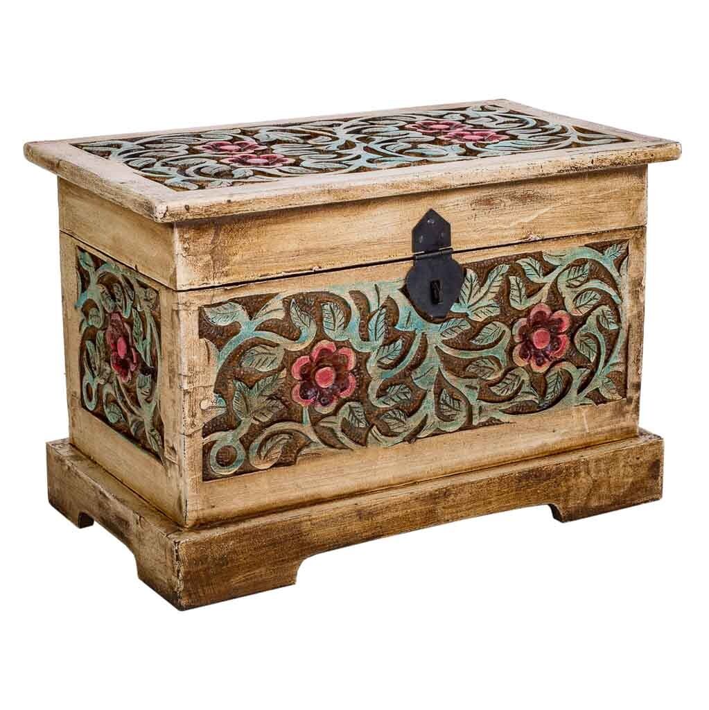 Baúl de madera artesanal marrón 30x17x20
