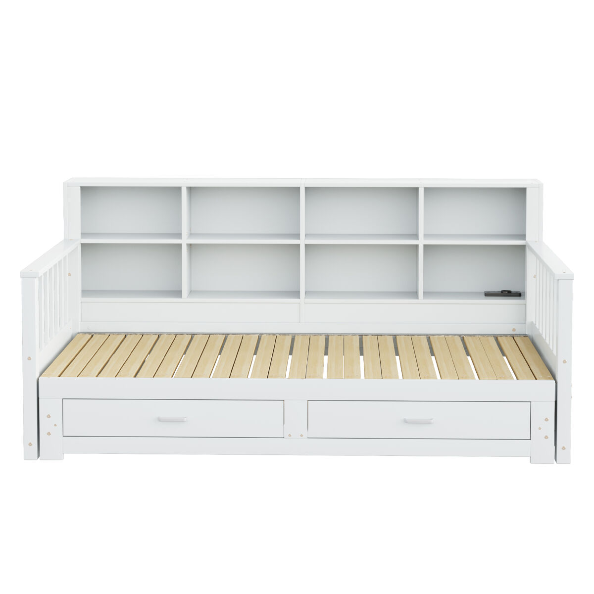 Sofá cama extensible 90/180x190 cm - con almacenamiento y enchufe en el brazo, 2 cajones y somier - blanco