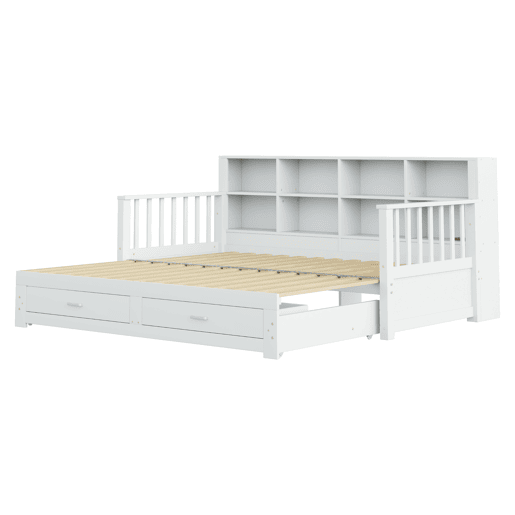 Sofá-cama extensível 90180x190 cm - com arrumação e tomada no braço, 2 gavetas e estrado - Branco