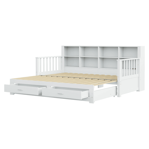 Sofá-cama extensível 90180x190 cm - com arrumação e tomada no braço, 2 gavetas e estrado - Branco