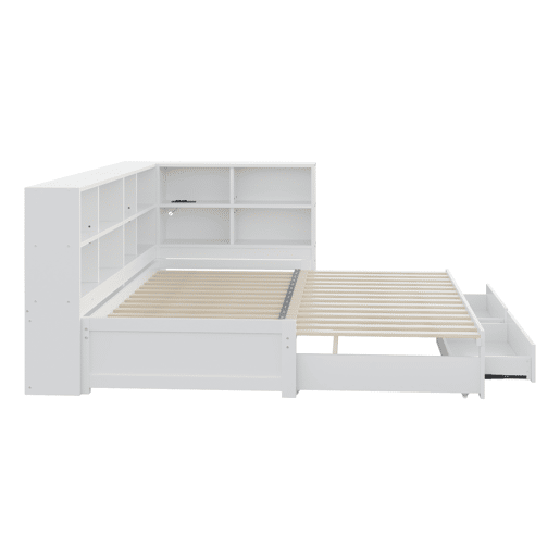 Sofá-cama multifuncional 90180*190 cm - Com cama extraível, compartimento de arrumação, tomada euro, gavetas, estrado - Branco