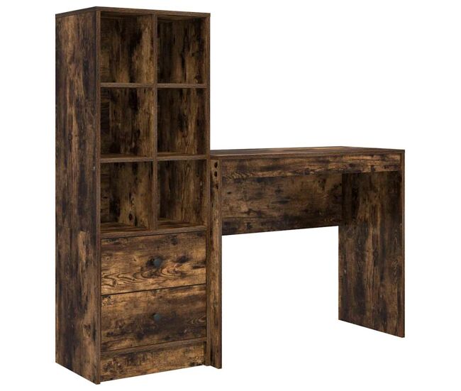 Escritorio - mesa de ordenador con almacenamiento con cajón 2 pcs roble ahumado