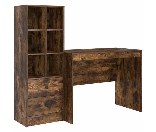 Escritorio - mesa de ordenador con almacenamiento con cajón 2 pcs roble ahumado