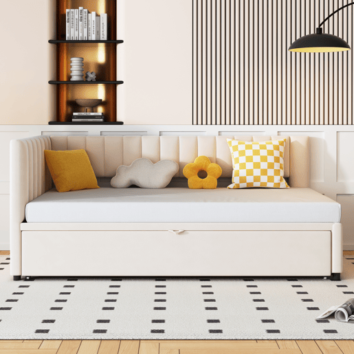 Sofá-cama multifuncional 90180*200 cm - Cama extensível, design compacto, para crianças e hóspedes - Bege