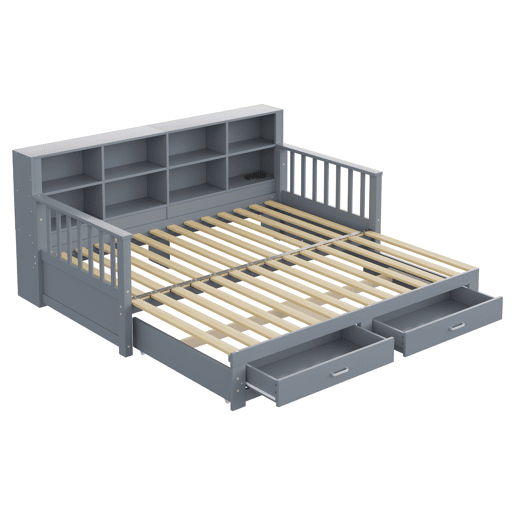 Sofá-cama extensível 90180x190 cm - Com armário de arrumação, 2 gavetas e estrado, multifuncional - Cinza
