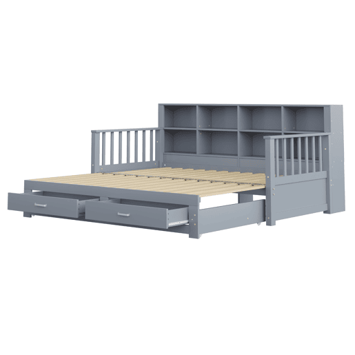 Sofá-cama extensível 90180x190 cm - Com armário de arrumação, 2 gavetas e estrado, multifuncional - Cinza