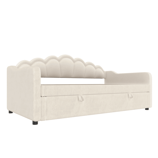 Cama de dia 90x200cm - Sofá-cama, cama hidráulica, com arrumação, sem colchão, LED multicolorido - Bege