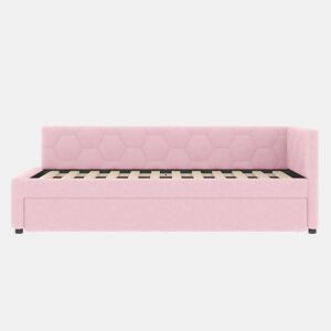Daybett, 90x200cm - Sofá-cama, com estrado (sem colchão), candeeiro de cabeceira, cama extensível multifuncional, porta USB e tipo C, material confortável, imitação de veludo - Rosa