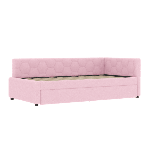 Daybett, 90x200cm - Sofá-cama, com estrado (sem colchão), candeeiro de cabeceira, cama extensível multifuncional, porta USB e tipo C, material confortável, imitação de veludo - Rosa