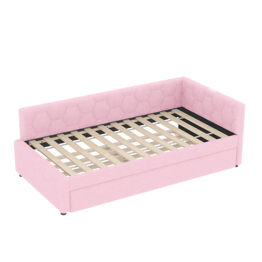 Daybett, 90x200cm - Sofá-cama, com estrado (sem colchão), candeeiro de cabeceira, cama extensível multifuncional, porta USB e tipo C, material confortável, imitação de veludo - Rosa