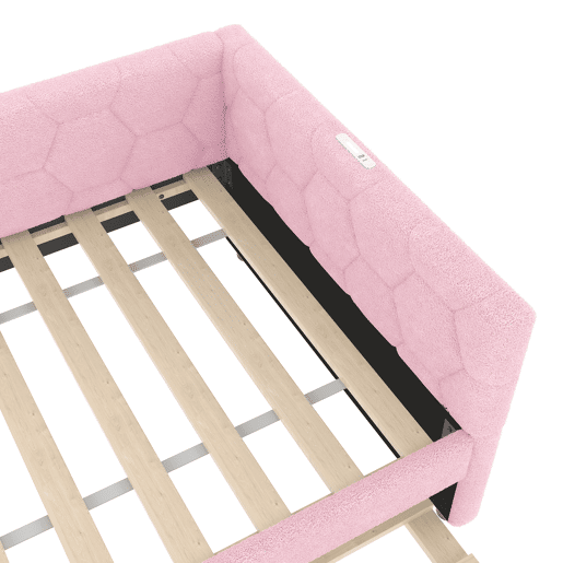 Daybett, 90x200cm - Sofá-cama, com estrado (sem colchão), candeeiro de cabeceira, cama extensível multifuncional, porta USB e tipo C, material confortável, imitação de veludo - Rosa