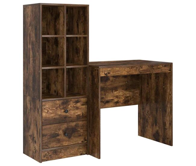 Escritorio - mesa de ordenador con almacenamiento con cajón 2 pcs roble ahumado