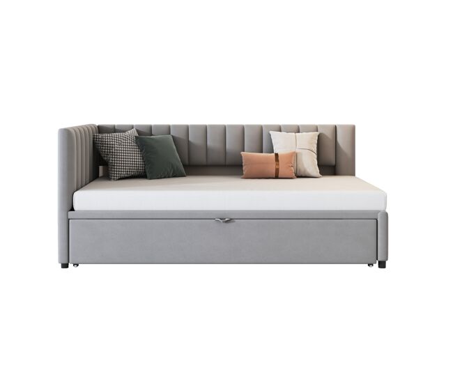 Sofá cama multifuncional 90/180*200 cm - diseño compacto, cama extraíble, tapizado en terciopelo - gris