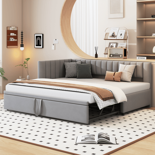 Sofá-cama multifuncional 90180*200 cm - Design compacto, cama extraível, estofado em veludo - Cinza