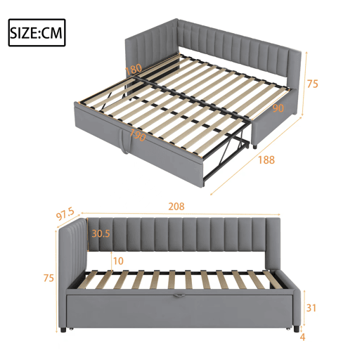 Sofá-cama multifuncional 90180*200 cm - Design compacto, cama extraível, estofado em veludo - Cinza