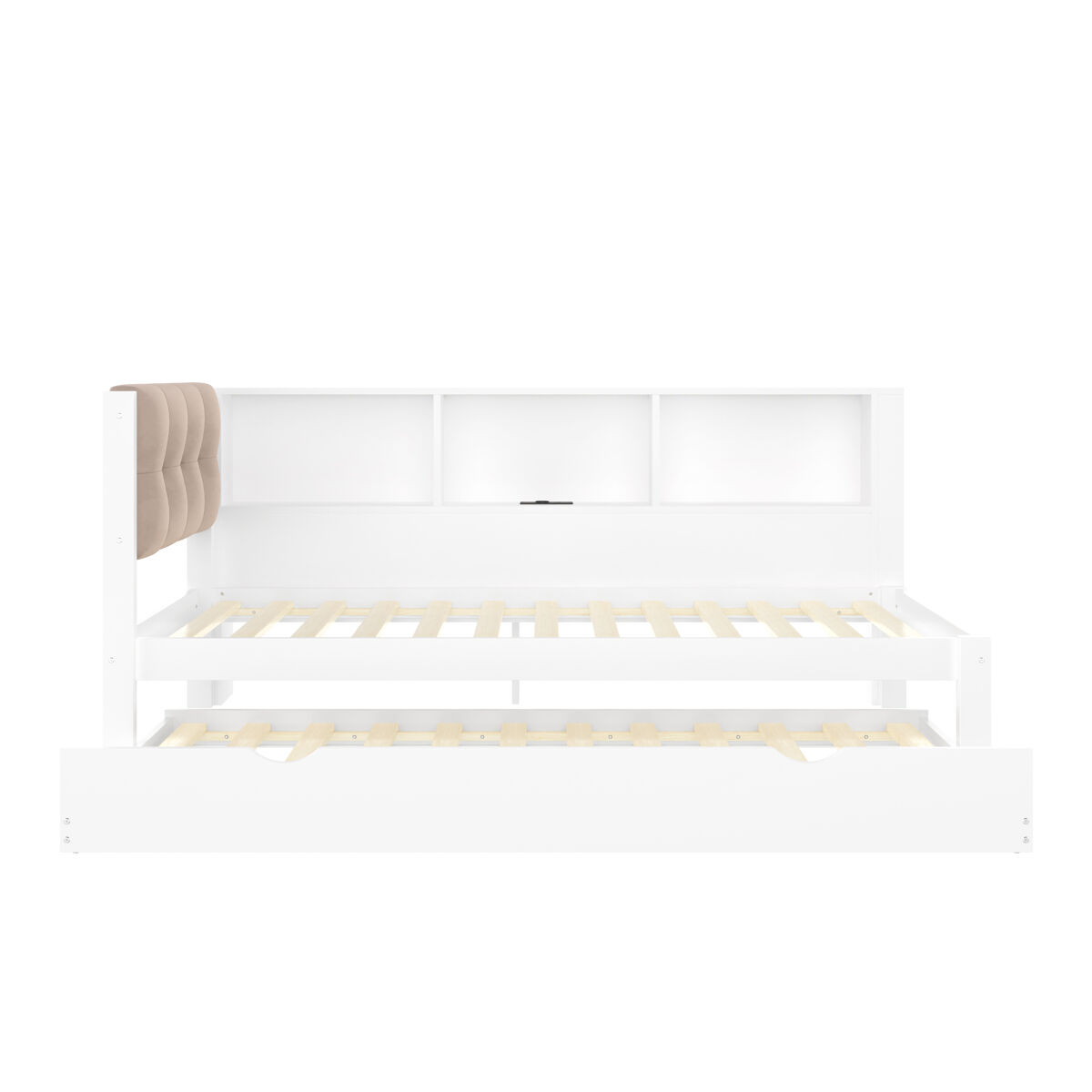 Cama tipo daybed 90x200cm - sofá cama, cama extraíble, led dimmable, estante, usb - blanco