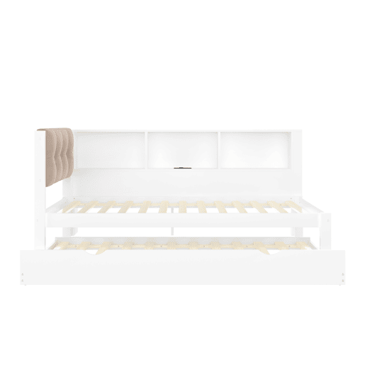 Cama tipo sofá-cama 90x200cm - Sofá-cama, cama extraível, LED regulável, prateleira, USB - Branco