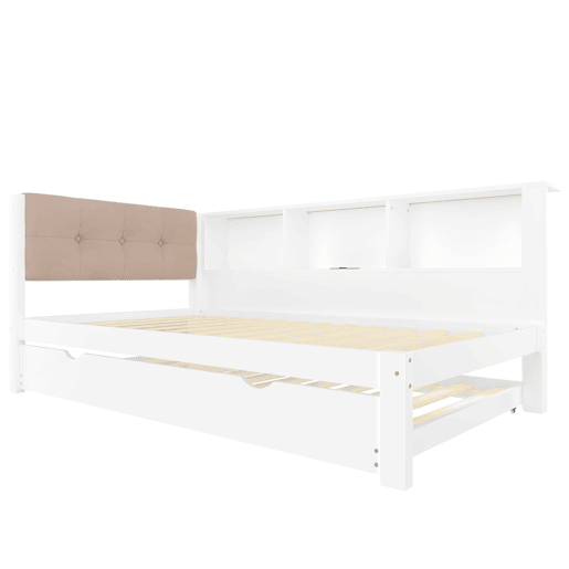 Cama tipo sofá-cama 90x200cm - Sofá-cama, cama extraível, LED regulável, prateleira, USB - Branco