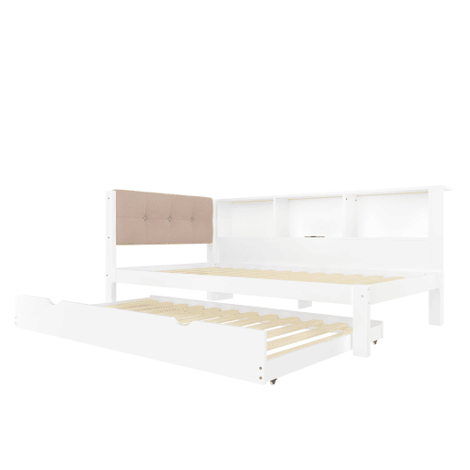 Cama tipo sofá-cama 90x200cm - Sofá-cama, cama extraível, LED regulável, prateleira, USB - Branco