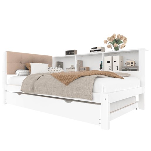 Cama tipo sofá-cama 90x200cm - Sofá-cama, cama extraível, LED regulável, prateleira, USB - Branco