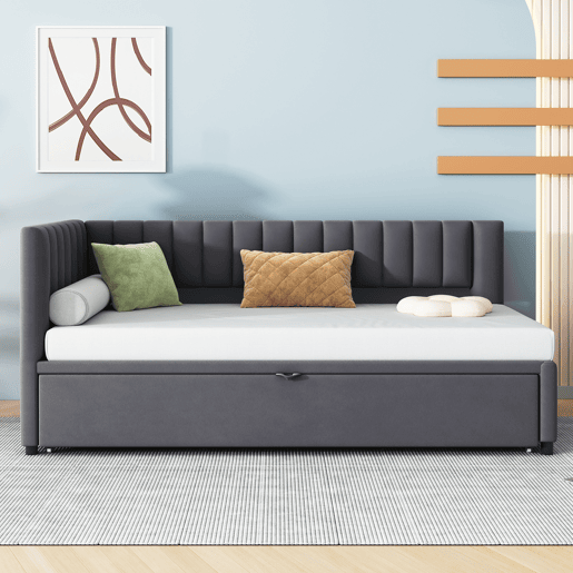 Sofá-cama multifuncional 90180*200 cm - Com cama extraível, design compacto, estofado em veludo - Cinza