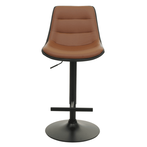 Conjunto de 2 banquetas de bar giratórias com altura ajustável e encosto em PVC marrom 04_0007464