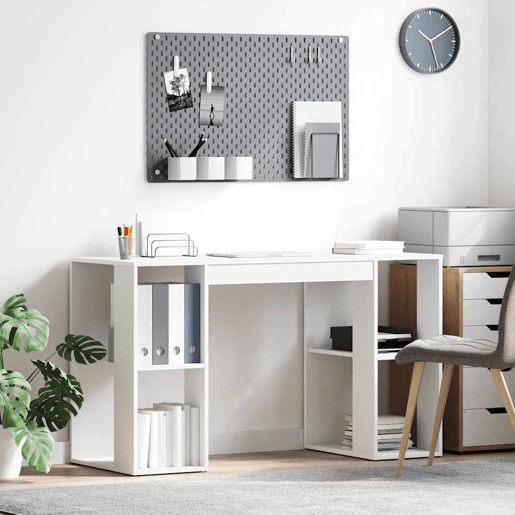 Secretária Escrivaninha de computador - com Armazenamento com prateleira Branco 130 x 50,5 x 75 cm