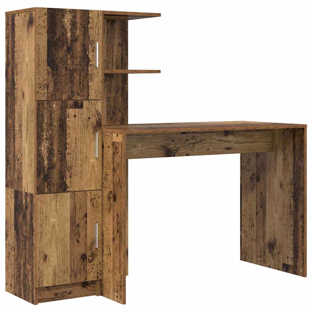 Escritorio - mesa de ordenador con almacenamiento con estante 2 pcs madera vieja