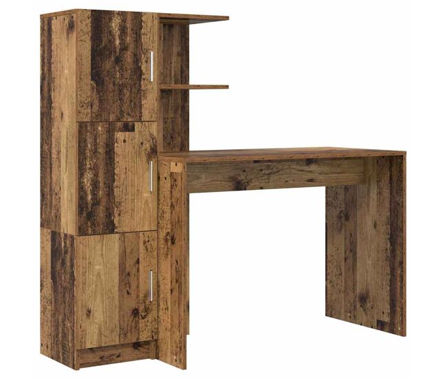 Escritorio - mesa de ordenador con almacenamiento con estante 2 pcs madera vieja