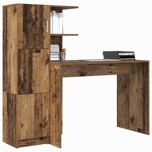Secretária Escrivaninha de computador - com Armazenamento 2 pcs Madeira Antiga 102 x 50 x 124 cm