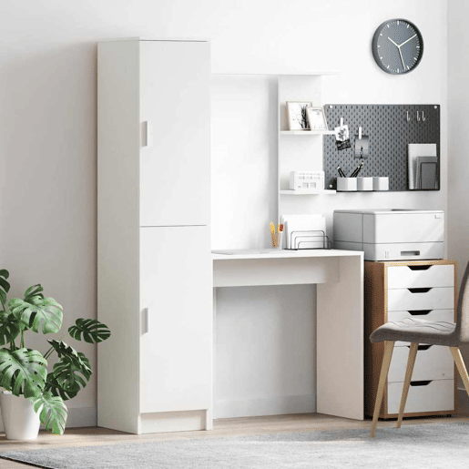 Secretária Escrivaninha de computador - com Armazenamento 2 pcs Branco 78.5 x 37 x 154.5 cm Secretária Escrivaninha de computador - com Armazenamento 2 pcs Branco 78.5 x 37 x 154.5 cm
