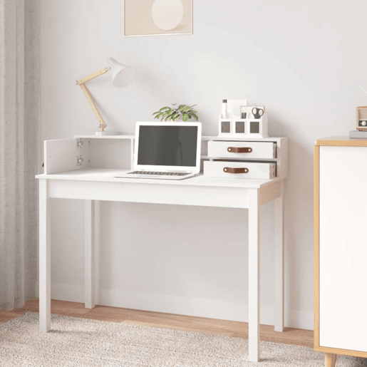 Secretária Escrivaninha de computador - 110x50x93 cm madeira de pinho maciça branco