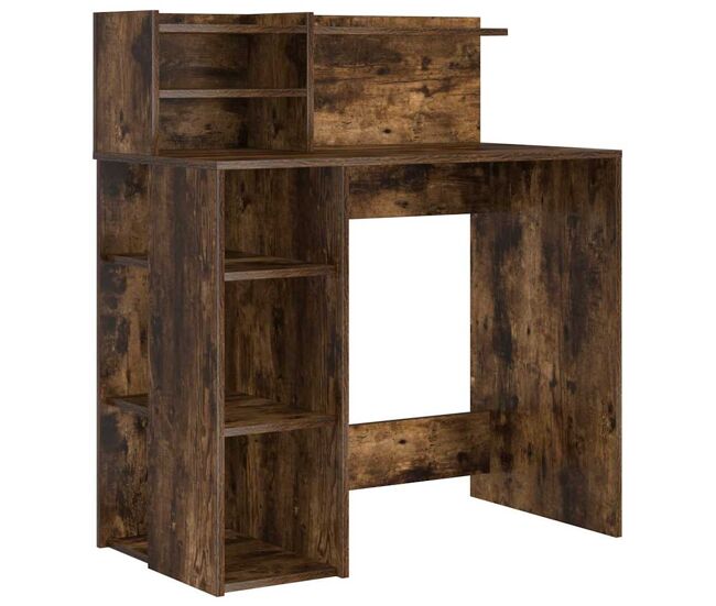 Escritorio - mesa de ordenador con almacenamiento roble ahumado 90 x 48 x 101.5 cm