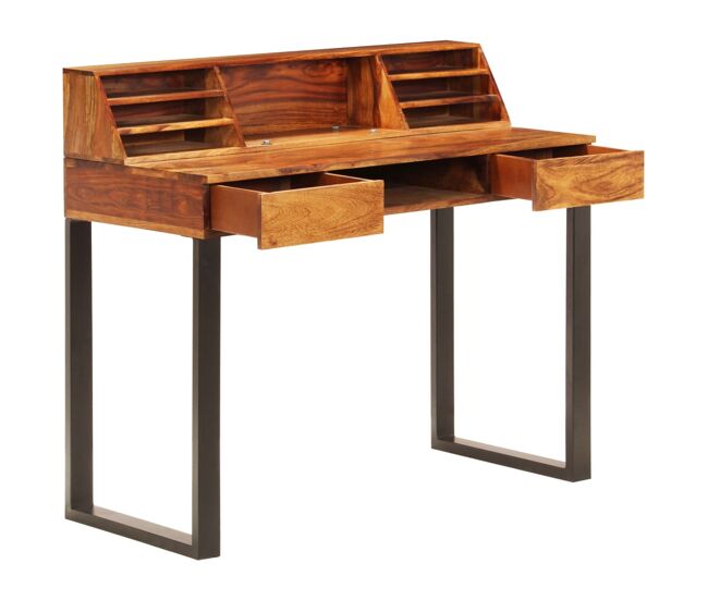 Escritorio - mesa de ordenador de madera maciza de acacia y acero 110x50x94 cm