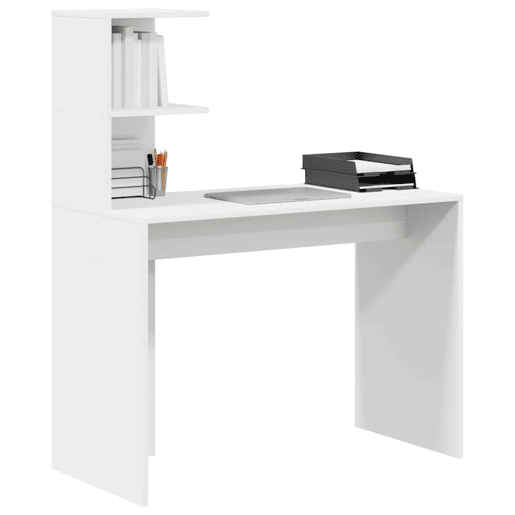 Secretária Escrivaninha de computador - com prateleira Branco 102 x 50 x 124 cm Madeira processada