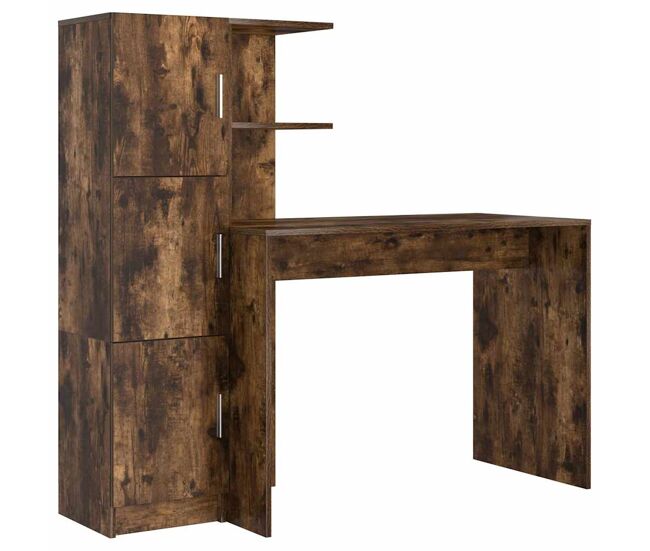 Escritorio - mesa de ordenador con almacenamiento con estante 2 pcs roble ahumado