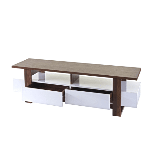 Suporte para TVmesa de centro com gavetas de arrumação acabamento em nogueira brilhante 46x150x45cm 04_0005452