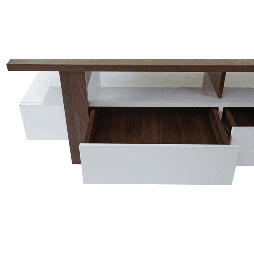Suporte para TVmesa de centro com gavetas de arrumação acabamento em nogueira brilhante 46x150x45cm 04_0005452