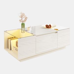 Mesa de centro retangular de painel de partículas com 2 gavetas e luz led,branco