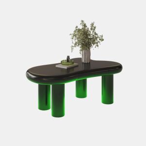 Mesa de centro irregular de mdf com 1 gaveta e luz led,preto