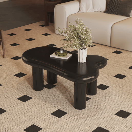 Mesa de centro irregular de mdf com 1 gaveta e luz led,preto Mesa de centro irregular de mdf com 1 gaveta e luz led,preto