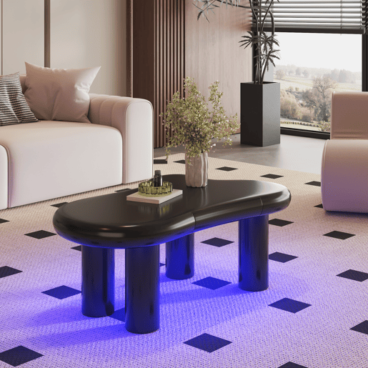 Mesa de centro irregular de mdf com 1 gaveta e luz led,preto Mesa de centro irregular de mdf com 1 gaveta e luz led,preto